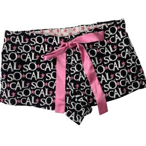 VTG So Cal Womens XL Black Pink Ribbon Tie Snap Front Y2K Cotton Boxer Shorts
